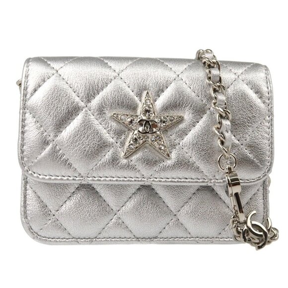 Chanel Silver Lambskin Straight Flap Chain Shoulder Bag - Picture 2 of 9